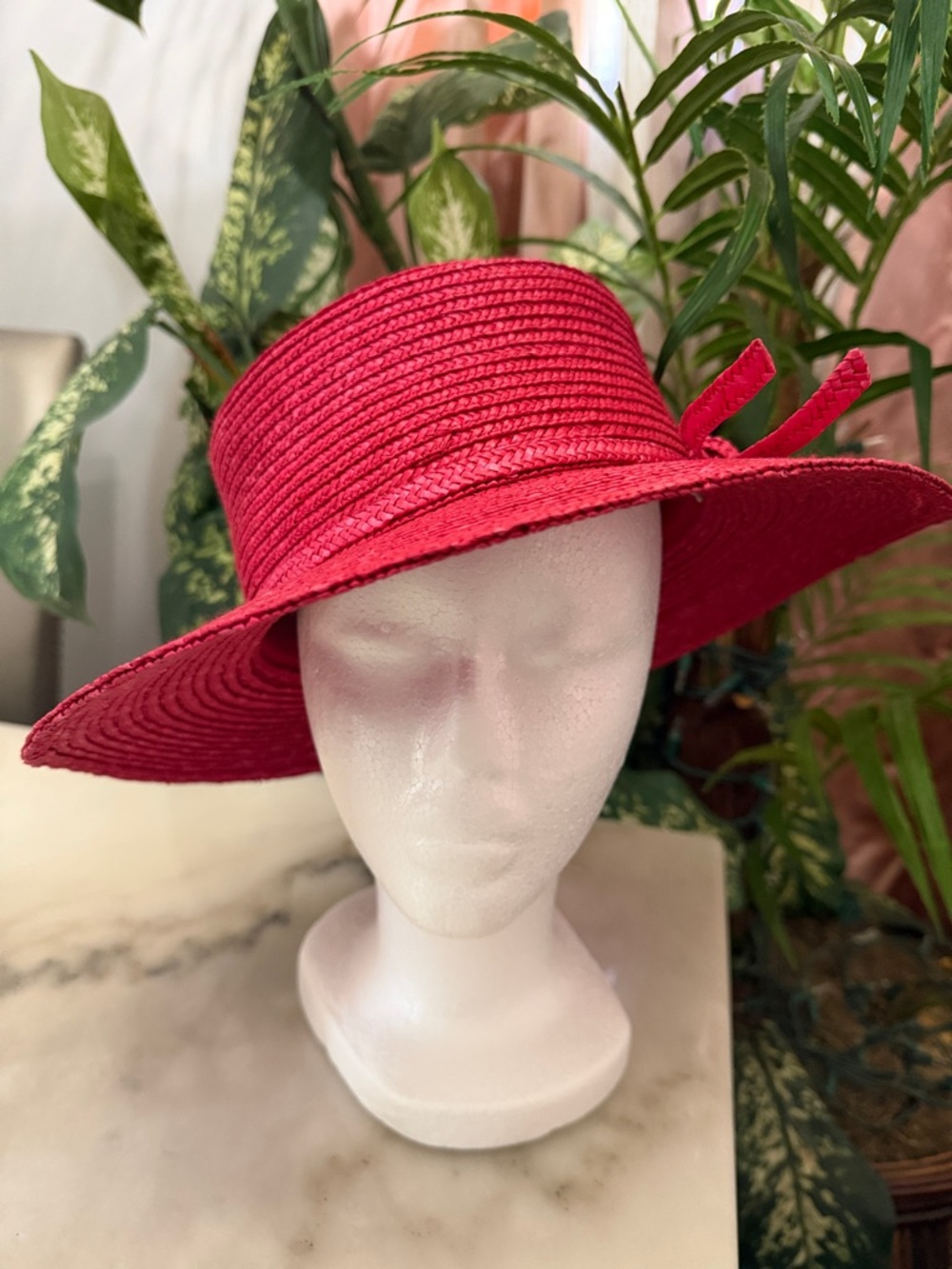 BETMAR Wine Red Braided Straw Hat with Bow Trim - Picture 2 of 14